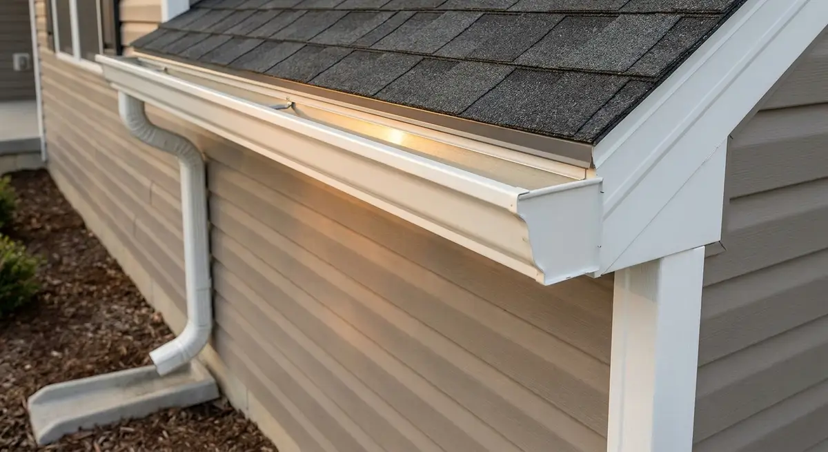Seamless 5-inch aluminum gutter installation along the fascia of a Delaware home