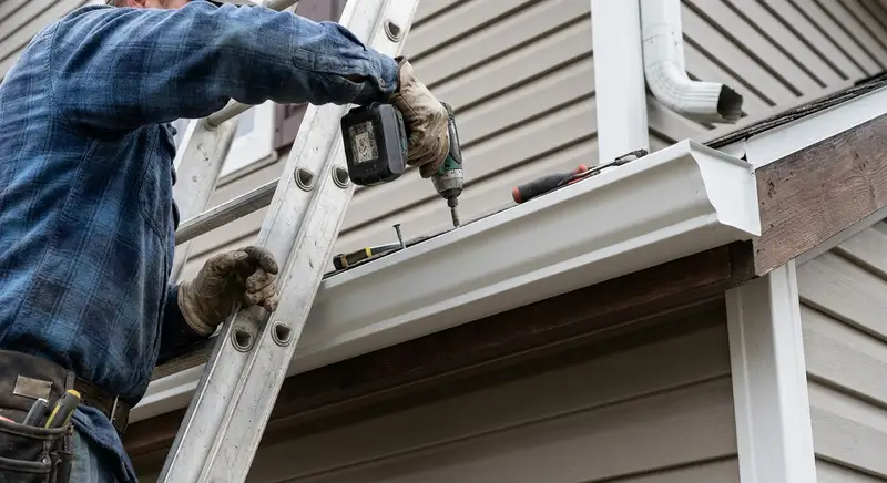 Seamless aluminum gutter installation on a Delaware home
